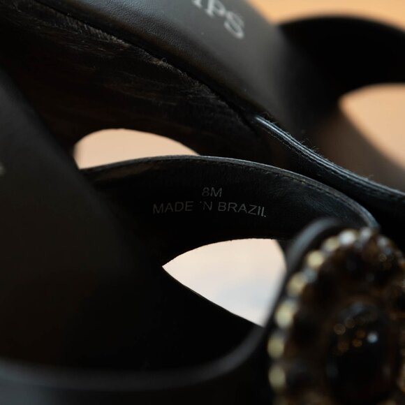 Two Lips Black Mule Heels, wome's slide on shoes, black cute mules - Picture 6 of 12